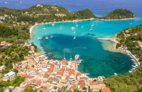 Top view of Catamarans Anchoring at Corfu Island Greece